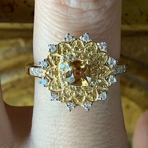 Natural Yellow Sapphire Yellow Zircon Sterling Silver Cocktail Ring Size 9